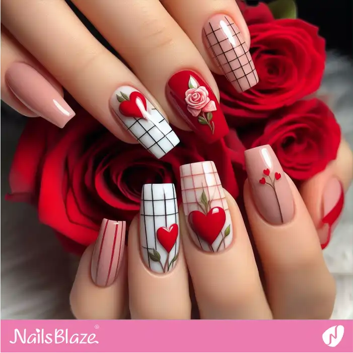 Valentine Nails Grid Pattern Design | Valentine Nails - NB2935